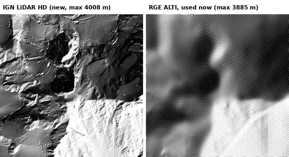 Comparison of elevation data sources for the Mont Blanc terrain model